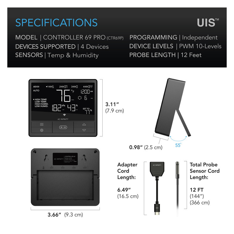 AC Infinity 69 PRO - kontroler klimatu do max. 4 urządzeń