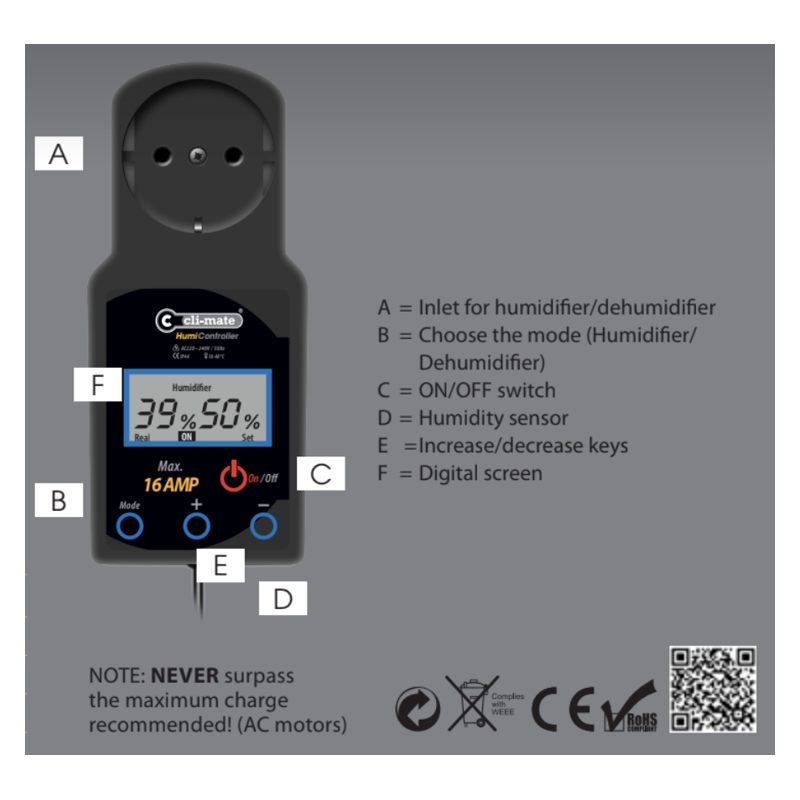 Regulator wilgotności Cli-mate HU-16 z czujnikiem wilgotności