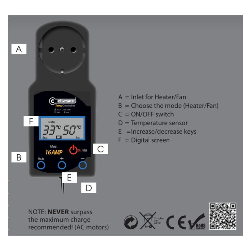 Regulator temperatury Cli-mate TE-16 z czujnikiem temperatury