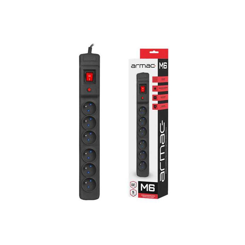 Przedłużacz sieciowy listwa 6 gniazd z uziemieniem i wyłącznikiem prądu -  3m