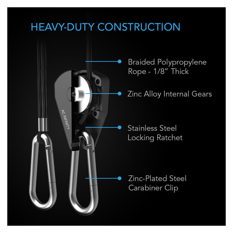 AC Infinity rope clip hangers - wytrzymałe regulowane uchwyty wieszaki/zawieszki do sprzętu max 68kg