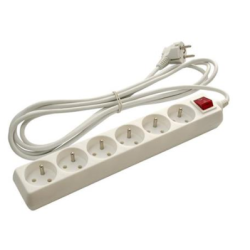 Przedłużacz z wyłącznikiem, 6 gniazd, biały, 5 m