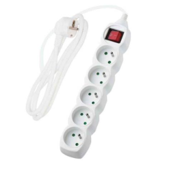 Przedłużacz z wyłącznikiem, 5 gniazd, biały, 3 m