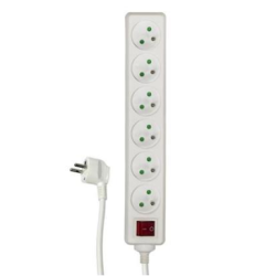 Przedłużacz z wyłącznikiem, 6 gniazd, biały, 1,5m