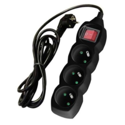 Przedłużacz z wyłącznikiem, 3 gniazda, czarny, 1.5 m