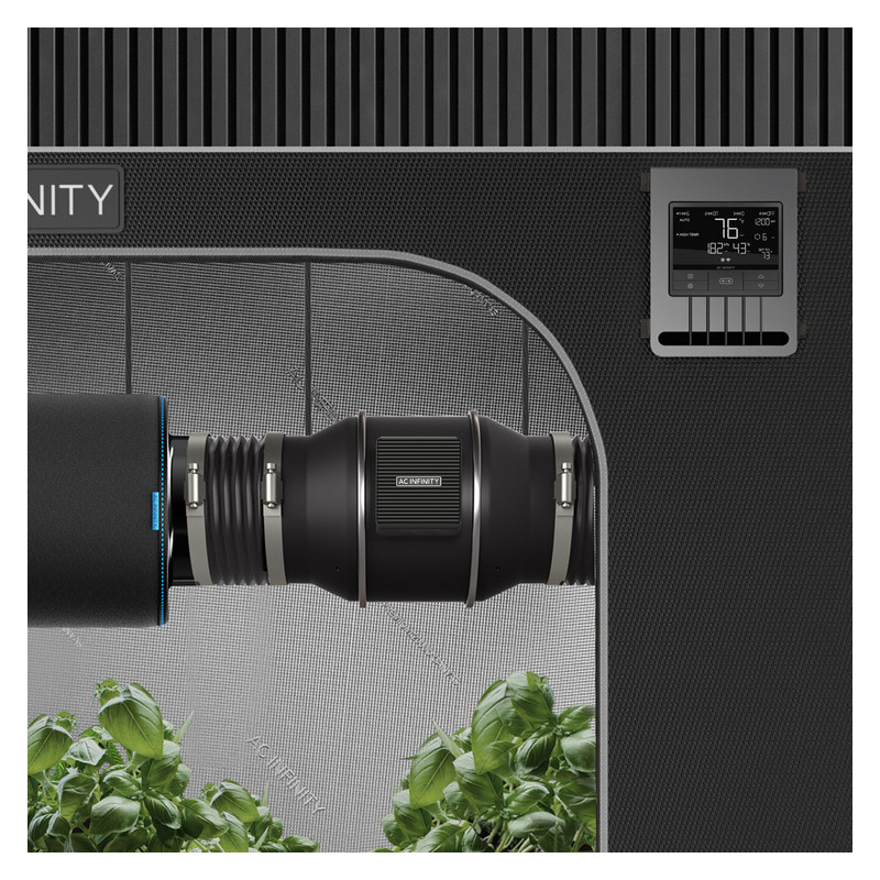 Zestaw wentylacyjny AC Infinity 100mm - wentylator kanałowy z inteligentnym kontrolerem temp. i wilgotności, filtr węglowy i prz