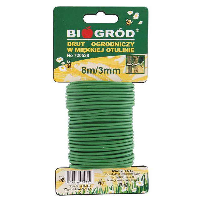 Biogród drut ogrodniczy w miękkiej otulinie 8m x 3mm
