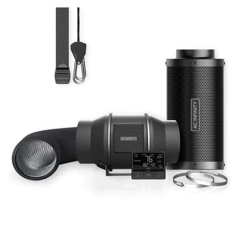 Zestaw wentylacyjny AC Infinity 150mm 680 m3/h - wentylator kanałowy z inteligentnym kontrolerem temp. i wilgotności, filtr węgl