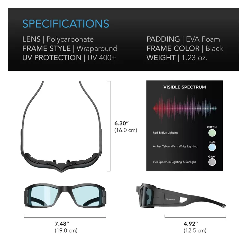 AC Infinity Grow Room Glasses - okulary ochronne filtrujące światło, 3 soczewki w zestawie