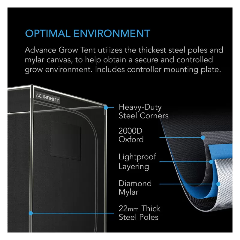 Zestaw uprawowy growbox AC Infinity 90x90x180 cm - gotowy zestaw do uprawy z wentylacją, filtrem i lampą LED FULL SPECTRUM 240W 