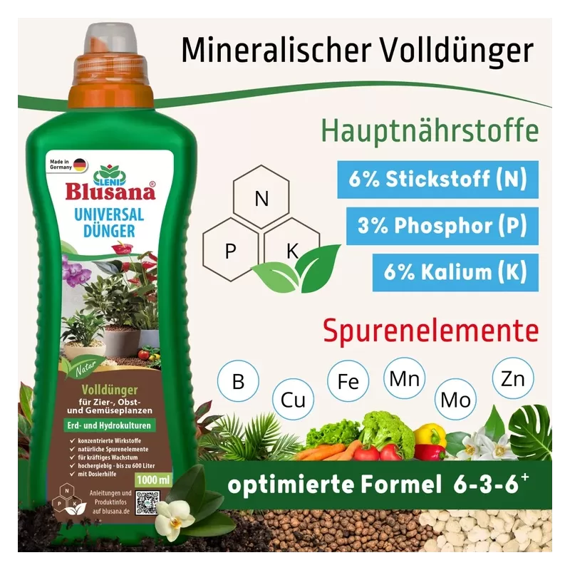 Blusana Nawóz uniwersalny do hydroponiki / pielęgnacja roślin ozdobnych, owoców i warzyw 250ml Blusana Nawóz uniwersalny do hydroponiki / pielęgnacja roślin ozdobnych, owoców i warzyw 250ml
