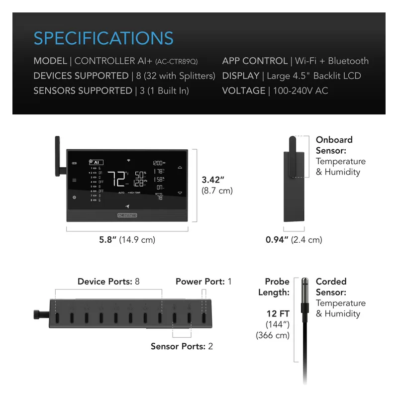 AC Infinity CONTROLLER AI+ kontroler klimatu z inteligentnym uczeniem do max. 32 urządzeń AC Infinity CONTROLLER AI+ kontroler klimatu z inteligentnym uczeniem do max. 32 urządzeń