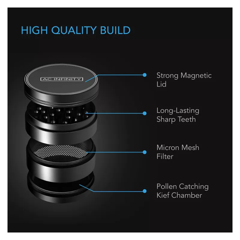 AC Infinity 3-komorowy grinder młynek metalowy czarny fi 6,25cm | premium AC Infinity 3-komorowy grinder młynek metalowy czarny fi 6,25cm | premium