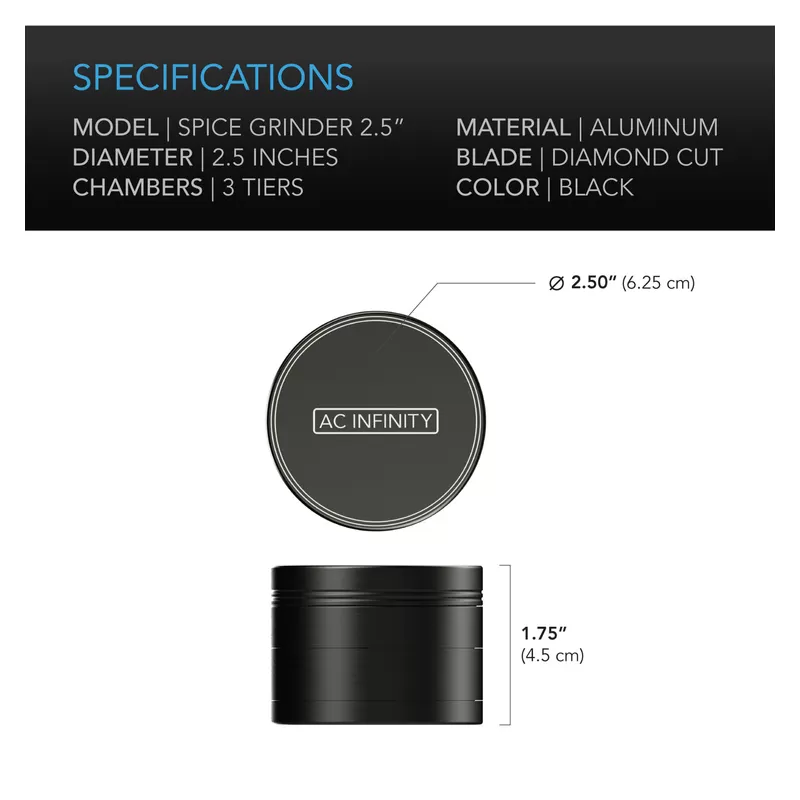 AC Infinity 3-komorowy grinder młynek metalowy czarny fi 6,25cm | premium AC Infinity 3-komorowy grinder młynek metalowy czarny fi 6,25cm | premium