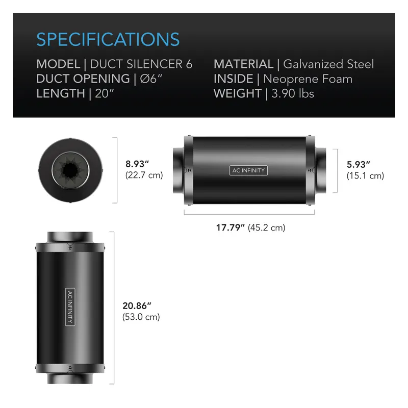 AC Infinity Inline Duct Silencer fi 150mm tłumik akustyczny AC Infinity Inline Duct Silencer fi 150mm tłumik akustyczny