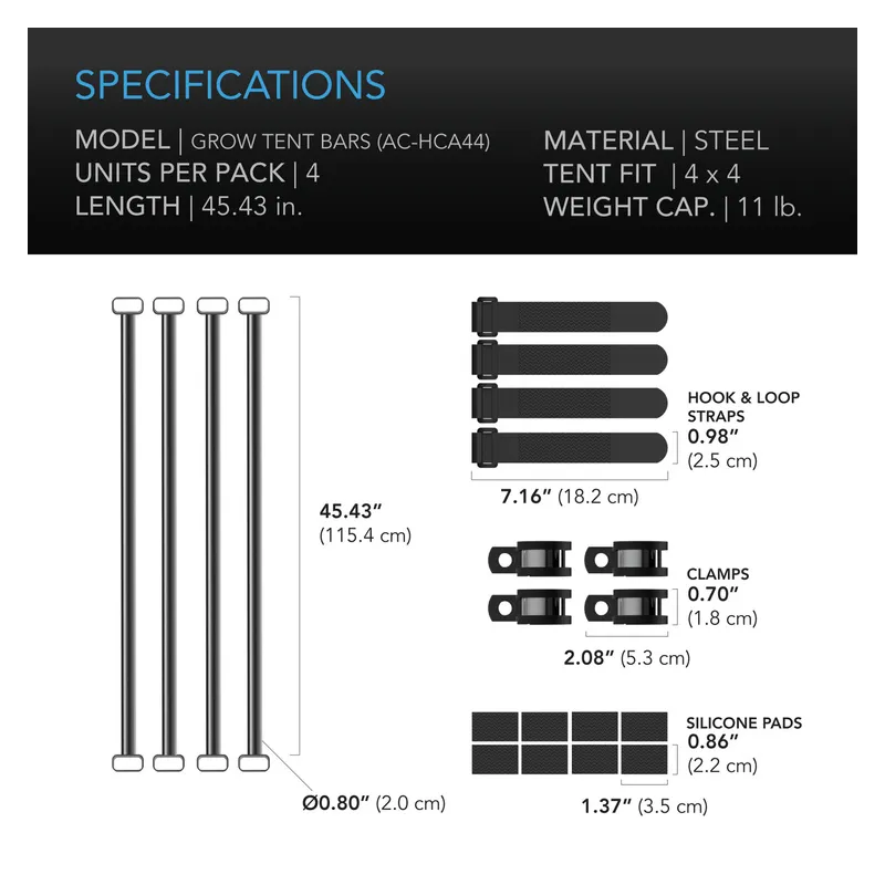 AC Infinity Heavy-Duty Mounting Bars 120cm - stelaż wzmacniający do namiotów, 4 belki