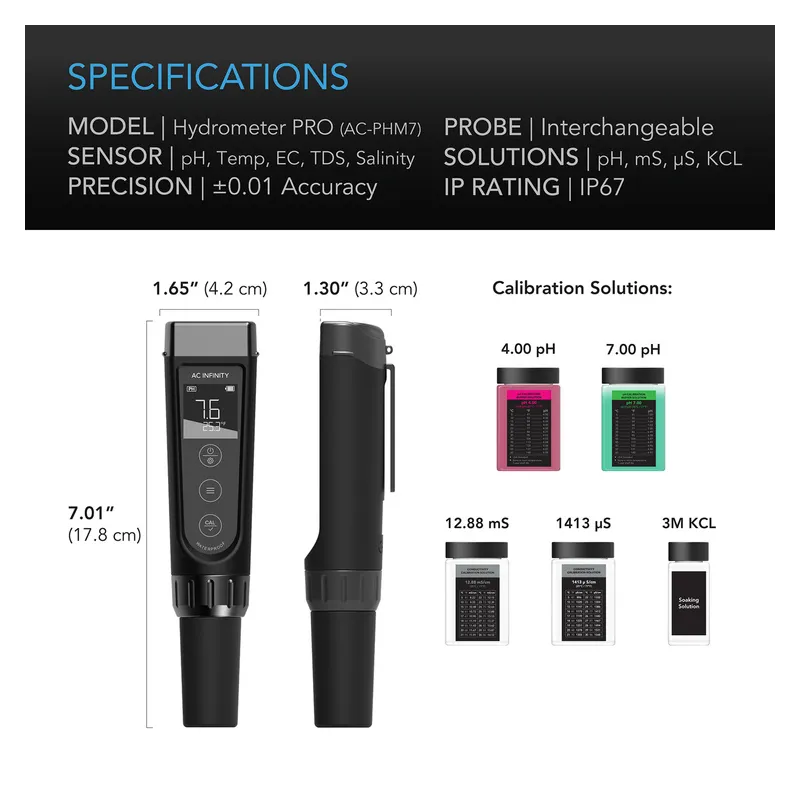 AC Infinity Hydroponic Meter PRO Kit – zestaw miernik pH, TDS, EC i temp. + płyny