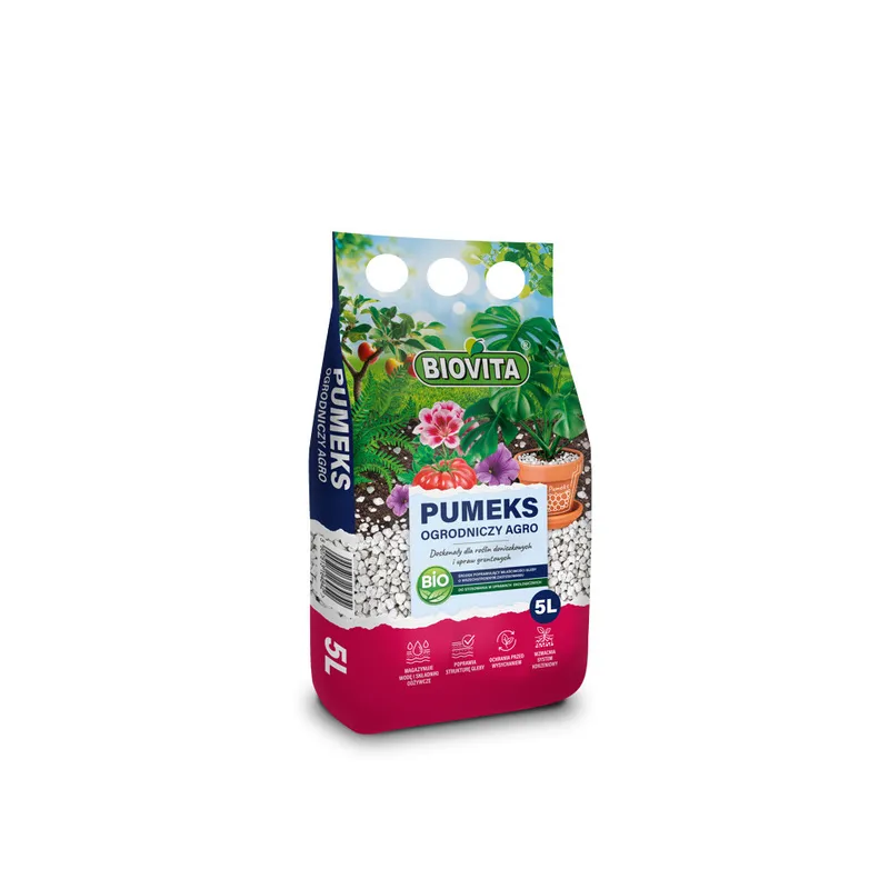 Biovita Pumeks Wulkaniczny Ogrodniczy 4-15mm 5L - utrzymuje wilgotność i napowietrza podłoże
