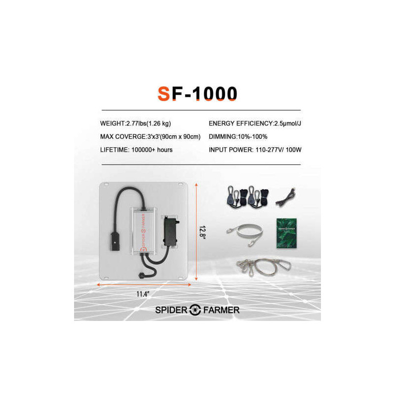 Spider farmer SF1000 Dimmable 100W Samsung LM301B - lampa LED do uprawy roślin